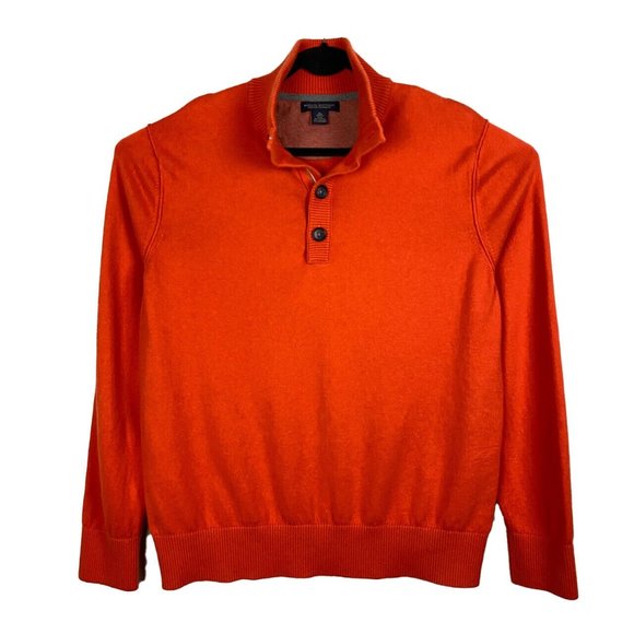 Banana Republic Sweater Cotton Cashmere Mock Neck 1/4 Button Orange Size XL - Picture 1 of 9